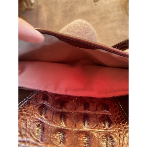 Brahmin Brown Croc Textured Leather Soulder Bag Purse - Picture 12 of 12